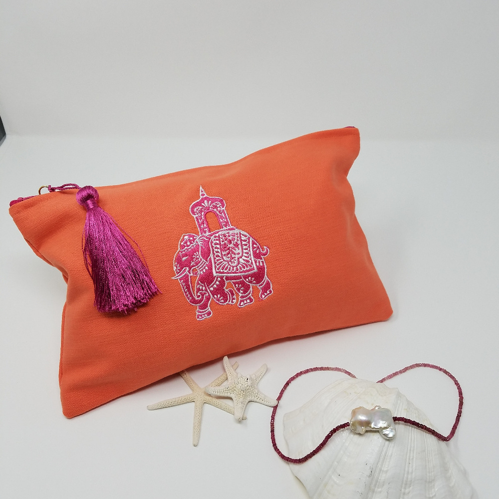 Chinoiserie Collection - Coral Clutch w/ Raspberry